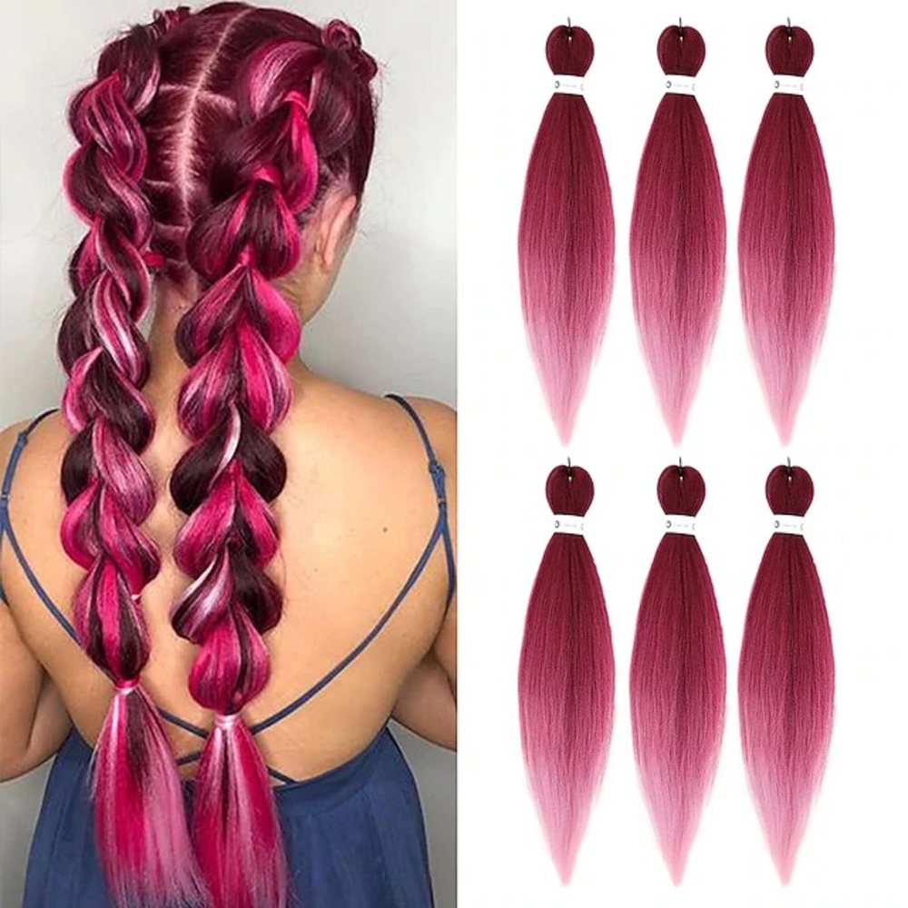 Ombre Braids Hair Extensions - pink & burgundy synthetic🩷3/20
